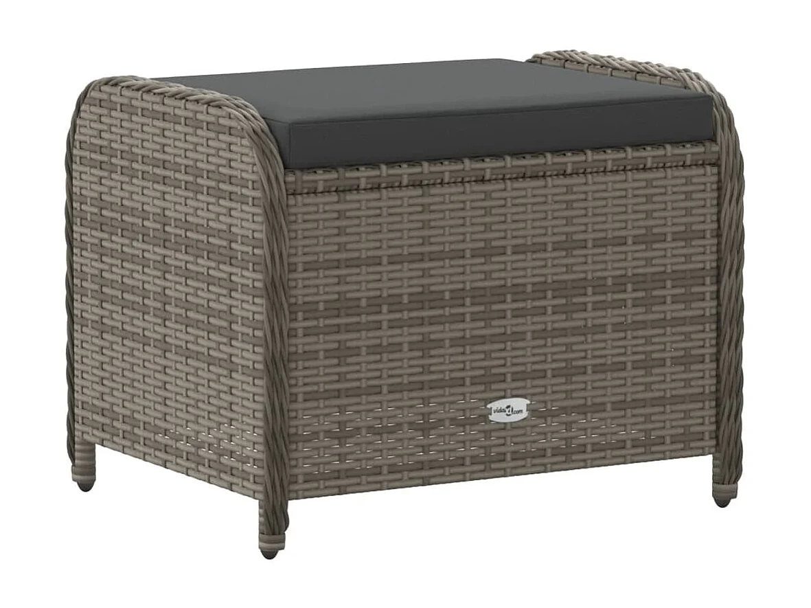 Tabouret de jardin avec coussin gris 58x46x46 résine tressée