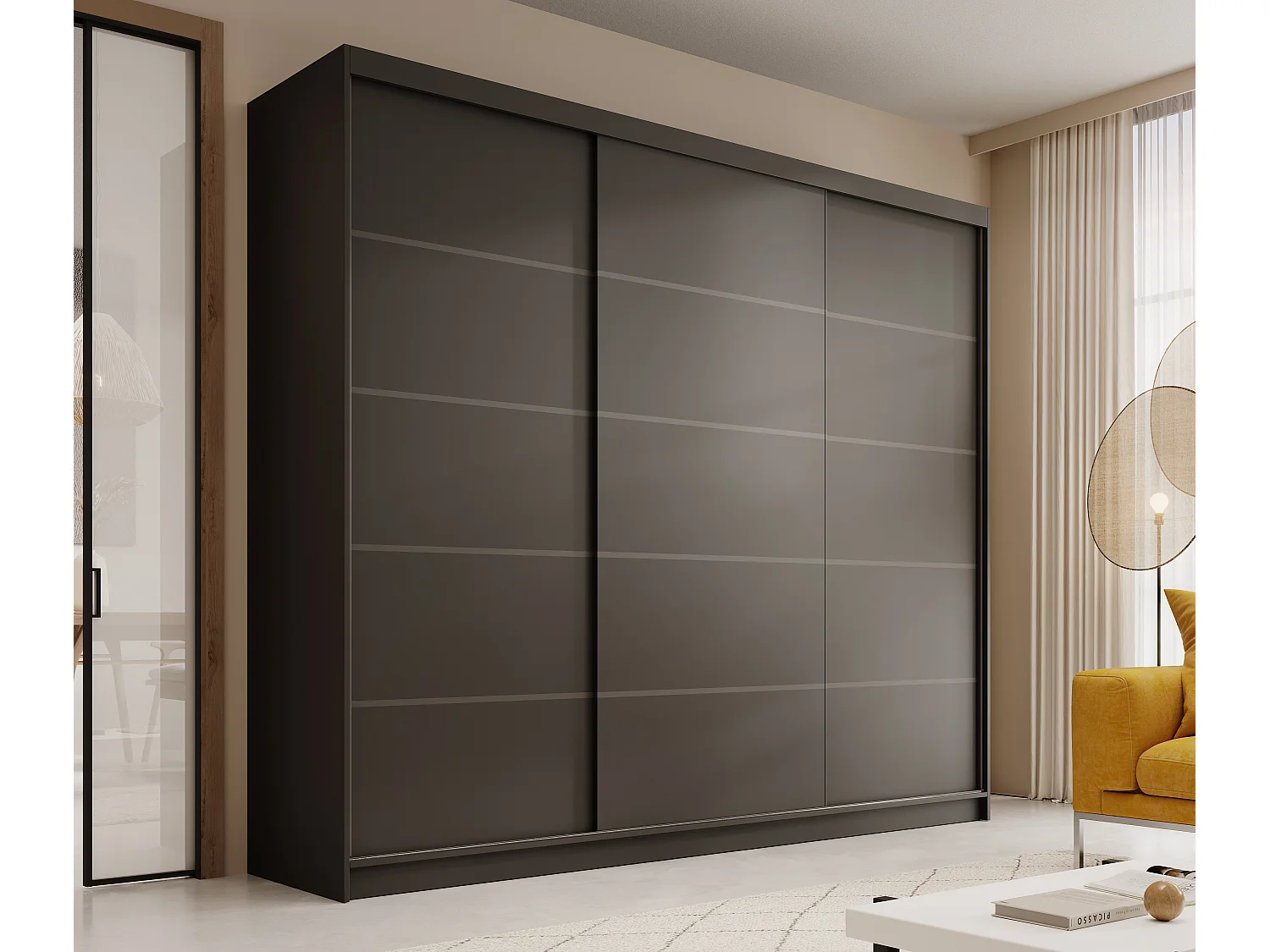 Armoire coulissante 3 portes ANLY 250cm – Grand dressing moderne et fonctionne-Noir