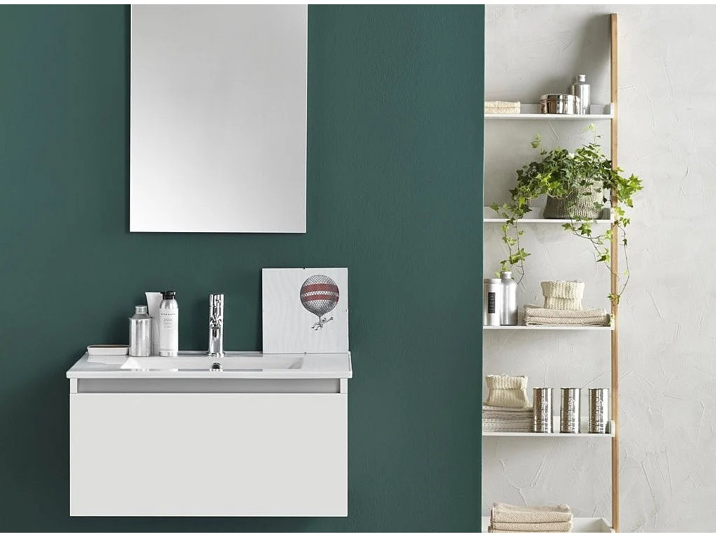 Meuble de salle de bain bois laqué blanc 1 tiroir Teph L 70cm