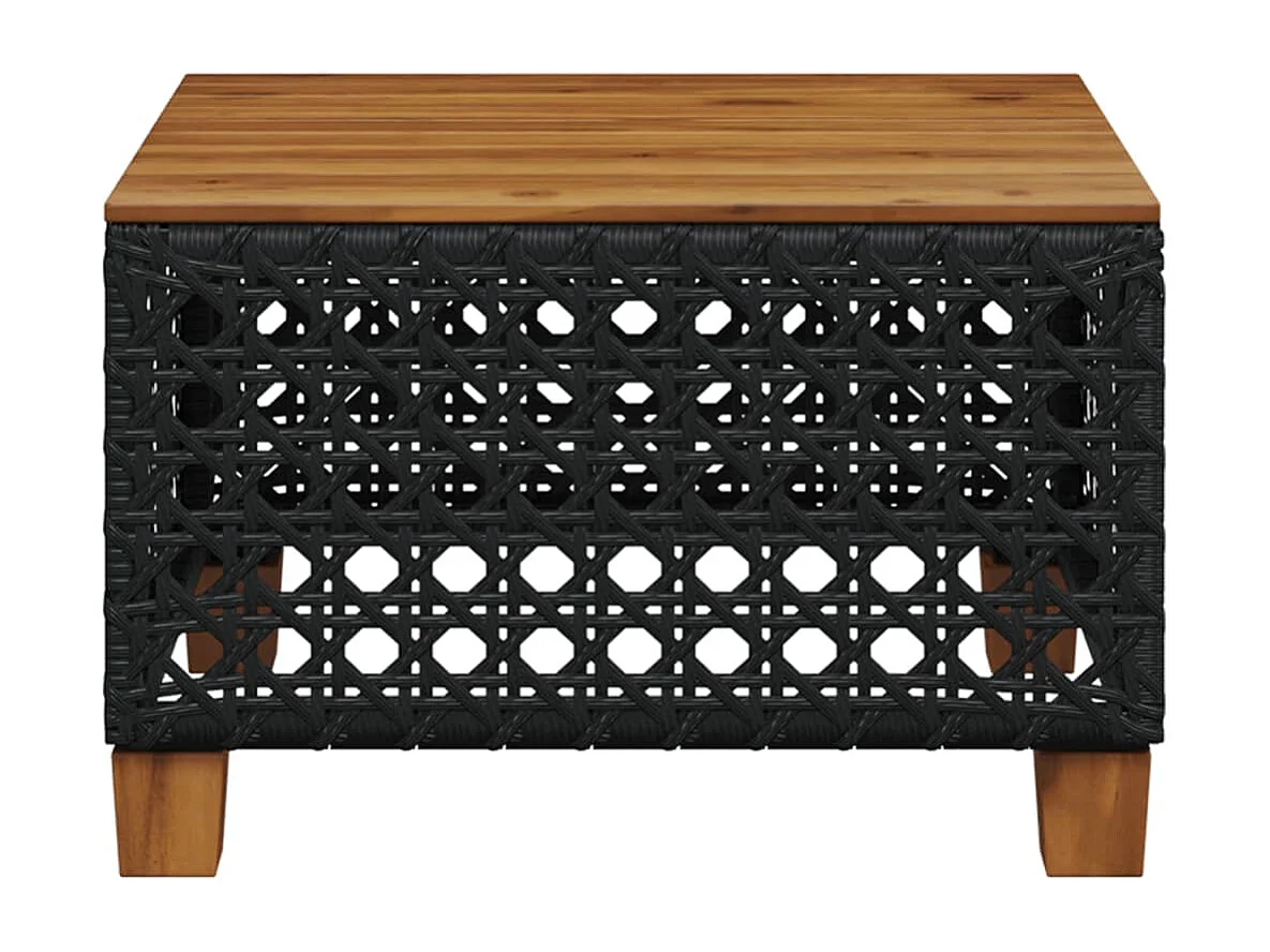 Table de jardin noir 55x55x36 résine tressée et bois acacia