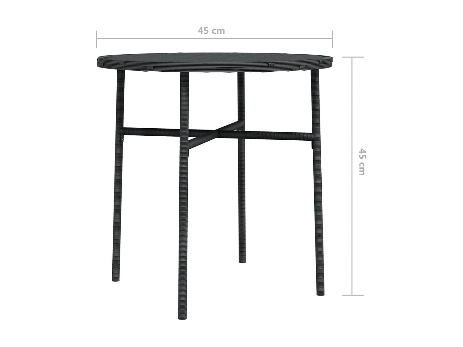 Table à thé Noir 45cm Résine tressée