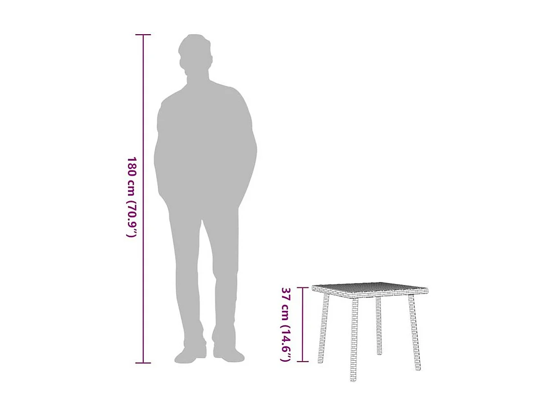 Table base de jardin rectangulaire gris 40x40x37 rotin