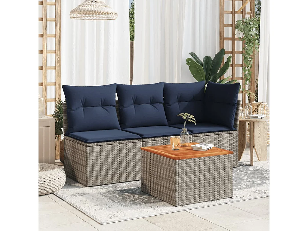 Table de jardin gris 55x55x37 résine tressée et bois acacia