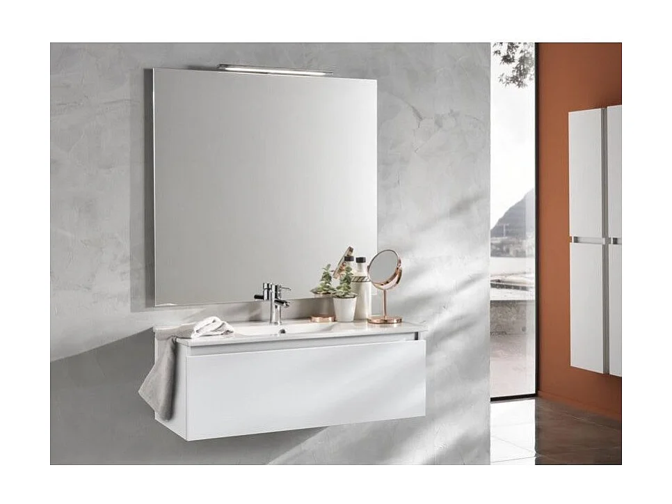 Meuble de salle de bain bois laqué blanc 1 tiroir Teph L 100cm
