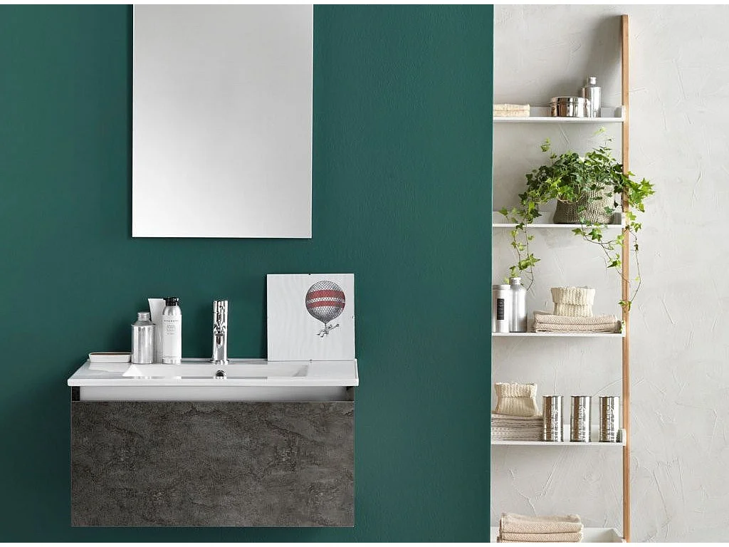 Meuble de salle de bain mélaminé gris oxyde 1 tiroir Teph L 70cm