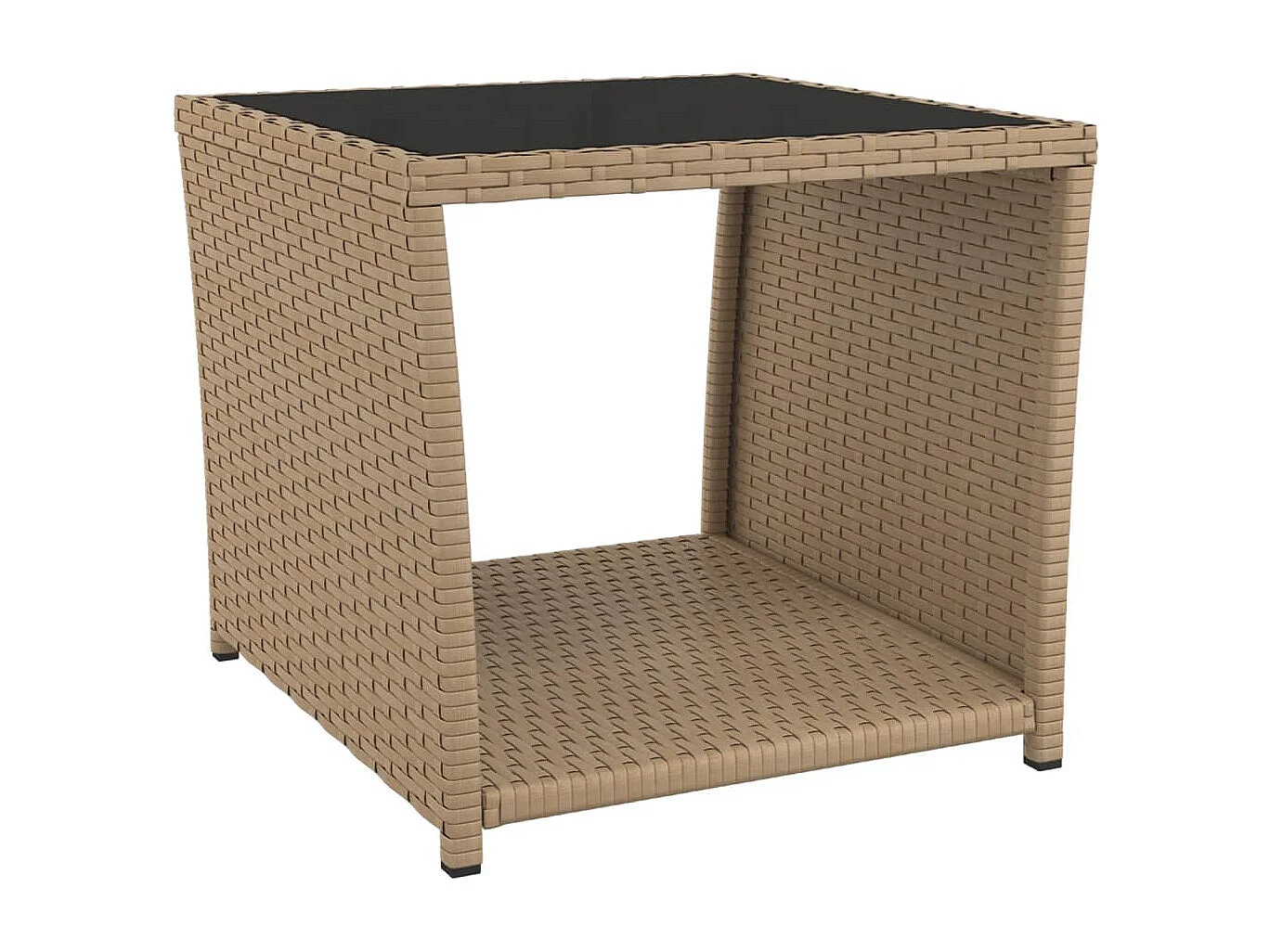 Table à thé dessus en verre beige Résine tressée verre trempé