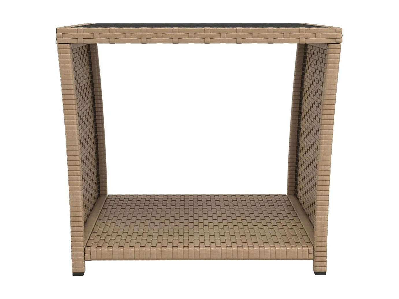 Table à thé dessus en verre beige Résine tressée verre trempé