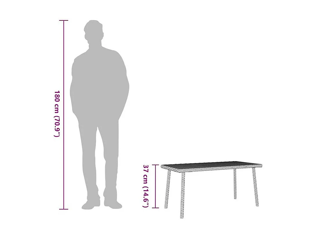 Table base de jardin rectangulaire gris clair résine tressée