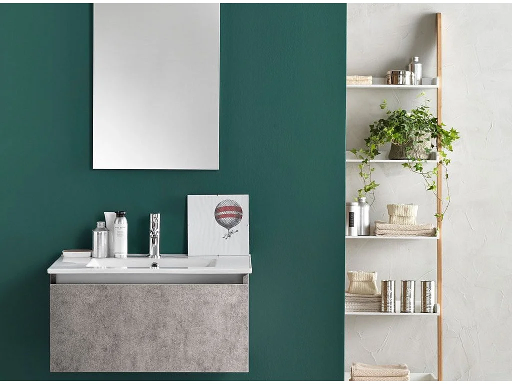 Meuble de salle de bain mélaminé effet béton 1 tiroir Teph L 70cm