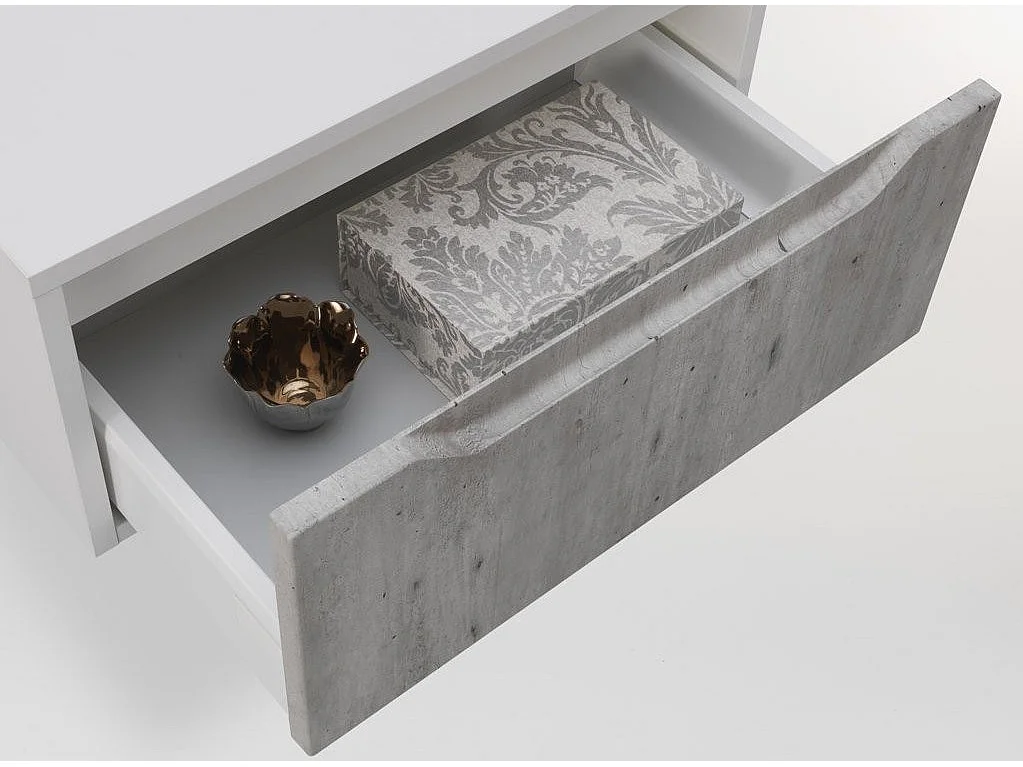 Meuble de salle de bain laqué blanc et effet béton 1 tiroir Selb L 90cm