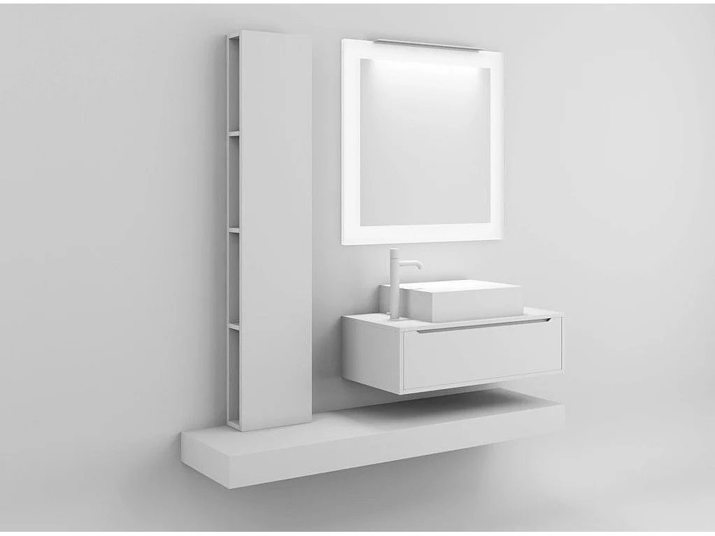 Meuble de salle de bain laqué blanc mat 1 tiroir Selb L 90cm