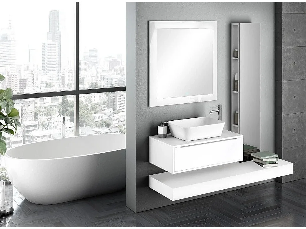 Meuble de salle de bain laqué blanc mat 1 tiroir Selb L 90cm