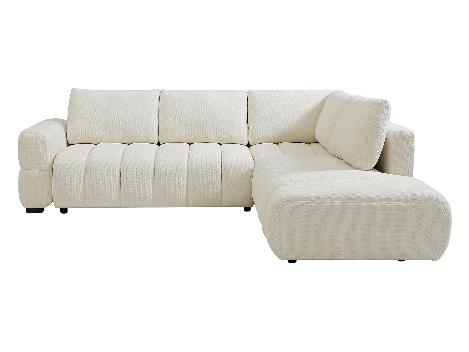 Canapé d'angle droit convertible avec dossier méridienne en tissu chenille crème CASORU