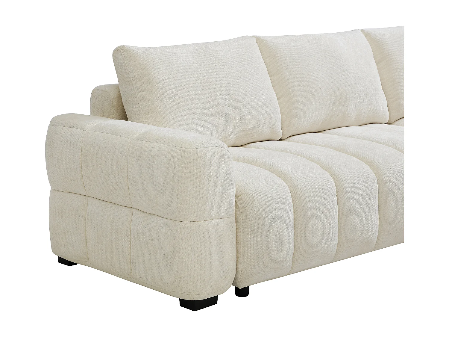 Canapé d'angle droit convertible avec dossier méridienne en tissu chenille crème CASORU