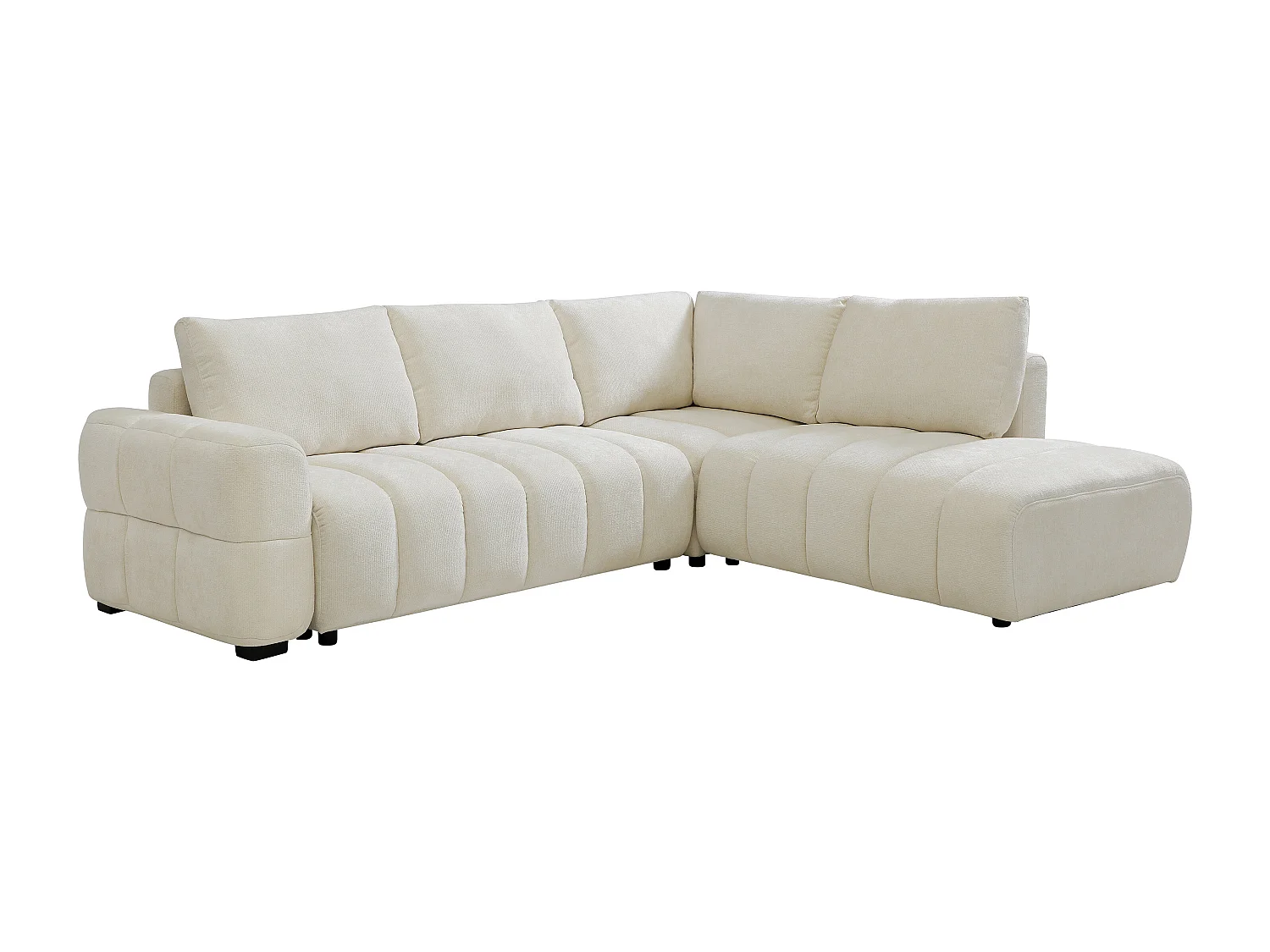 Canapé d'angle droit convertible avec dossier méridienne en tissu chenille crème CASORU