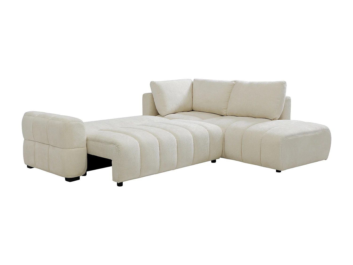 Canapé d'angle droit convertible avec dossier méridienne en tissu chenille crème CASORU
