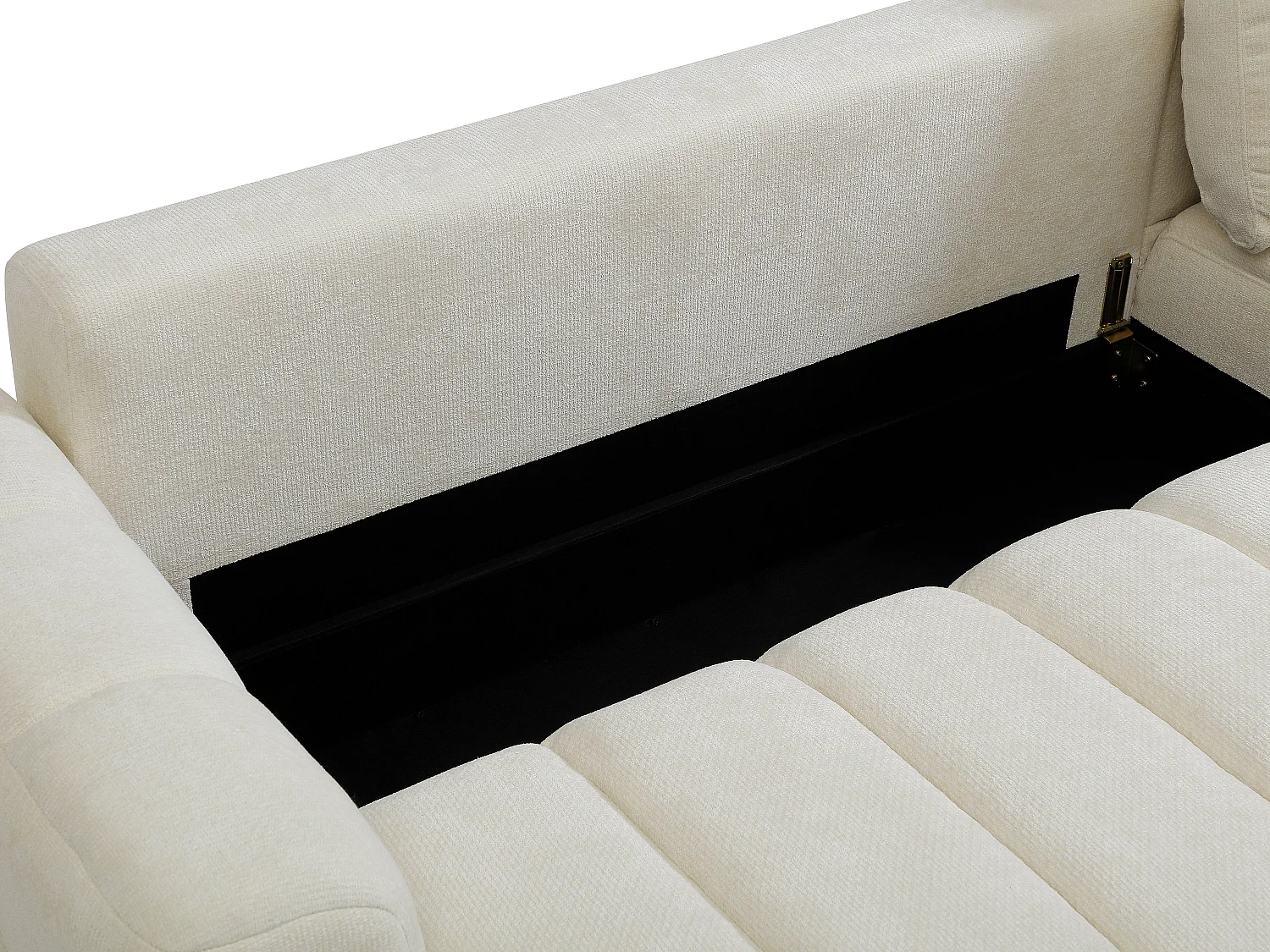 Canapé d'angle droit convertible avec dossier méridienne en tissu chenille crème CASORU