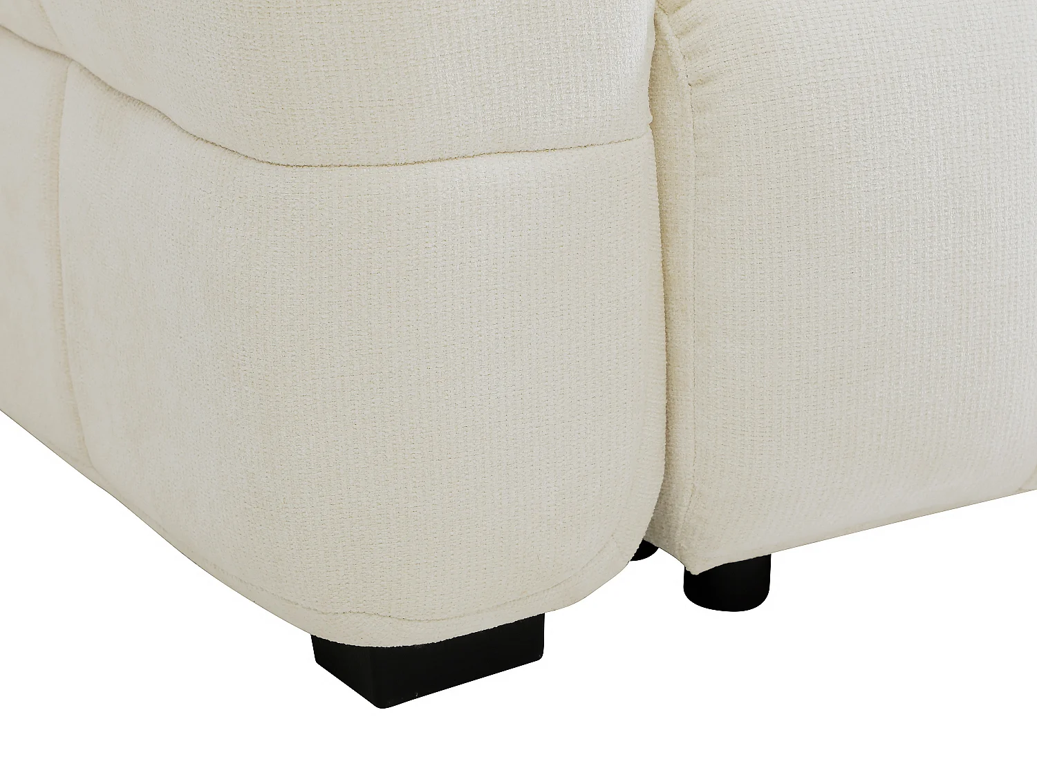 Canapé d'angle droit convertible avec dossier méridienne en tissu chenille crème CASORU