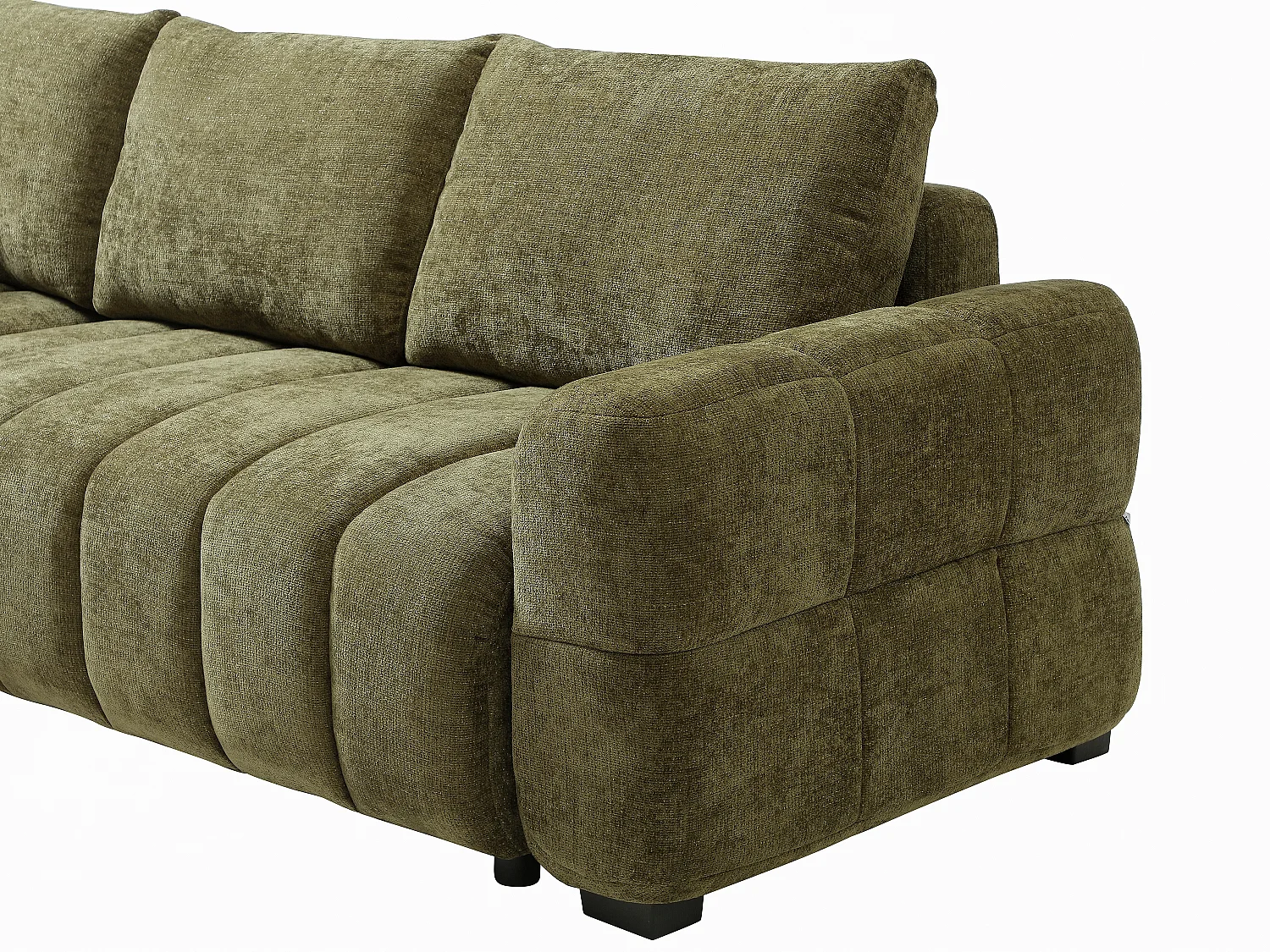 Canapé d'angle gauche convertible avec dossier méridienne en tissu chenille vert kaki CASORU