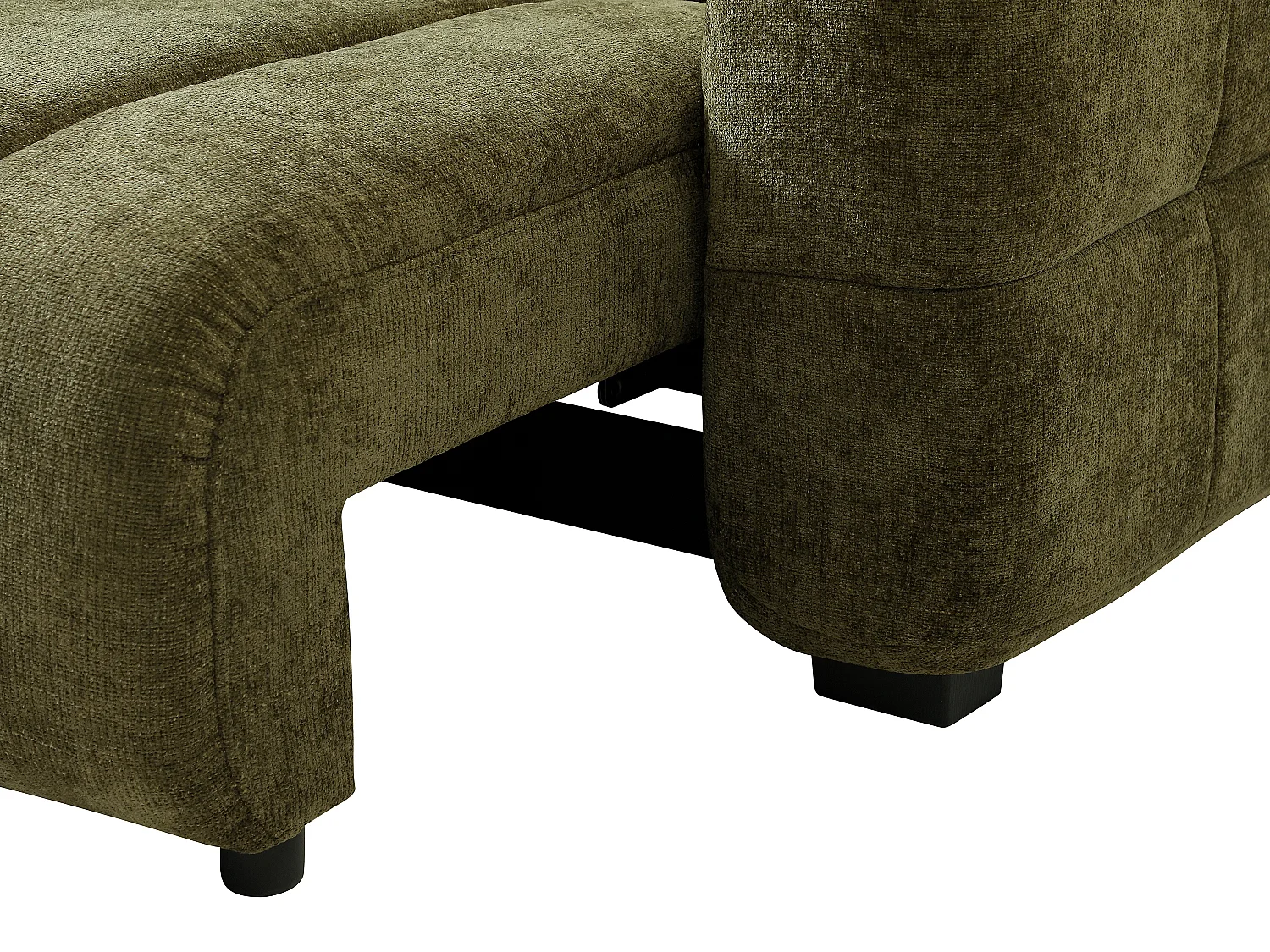 Canapé d'angle gauche convertible avec dossier méridienne en tissu chenille vert kaki CASORU