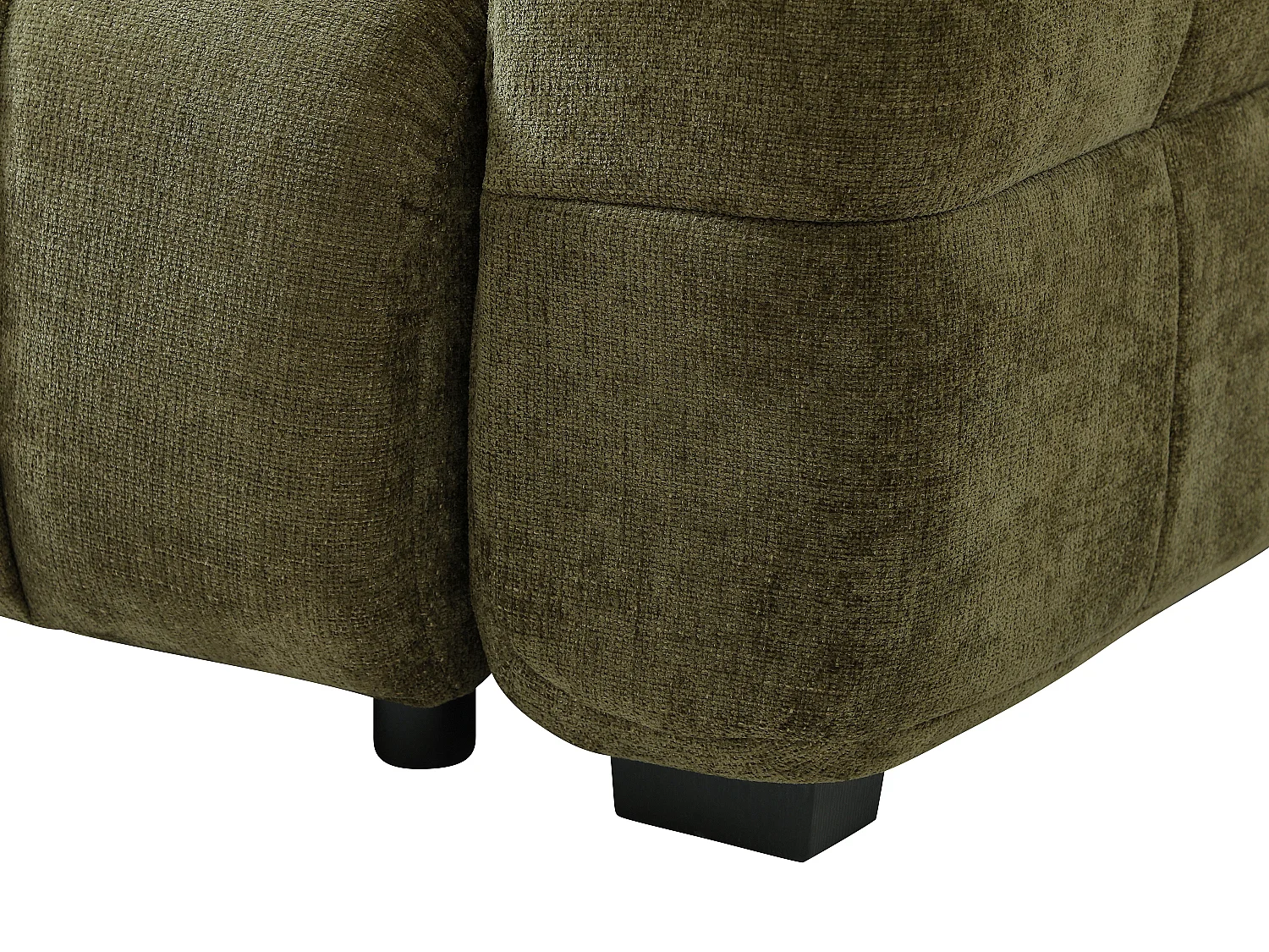 Canapé d'angle gauche convertible avec dossier méridienne en tissu chenille vert kaki CASORU