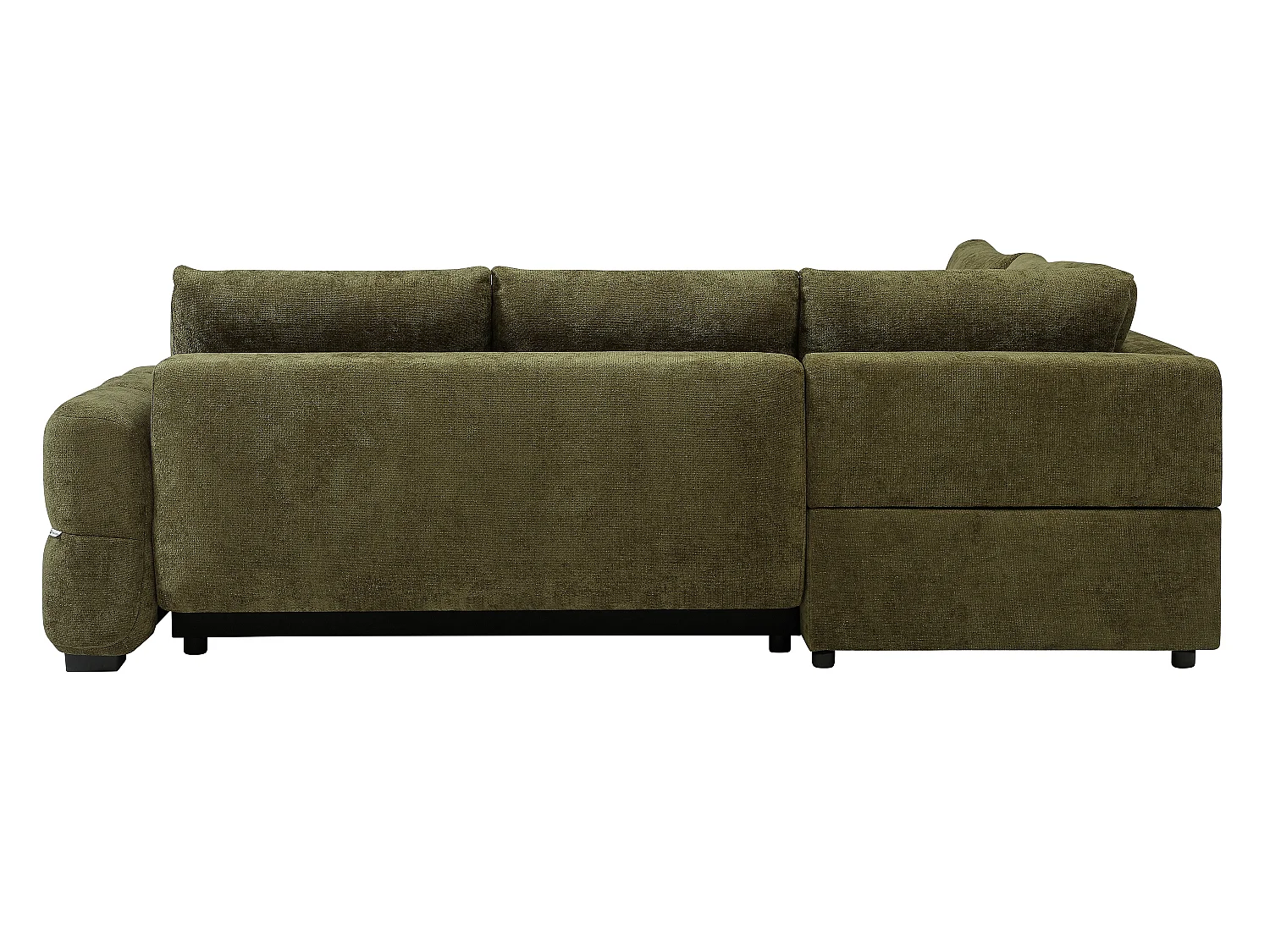 Canapé d'angle gauche convertible avec dossier méridienne en tissu chenille vert kaki CASORU