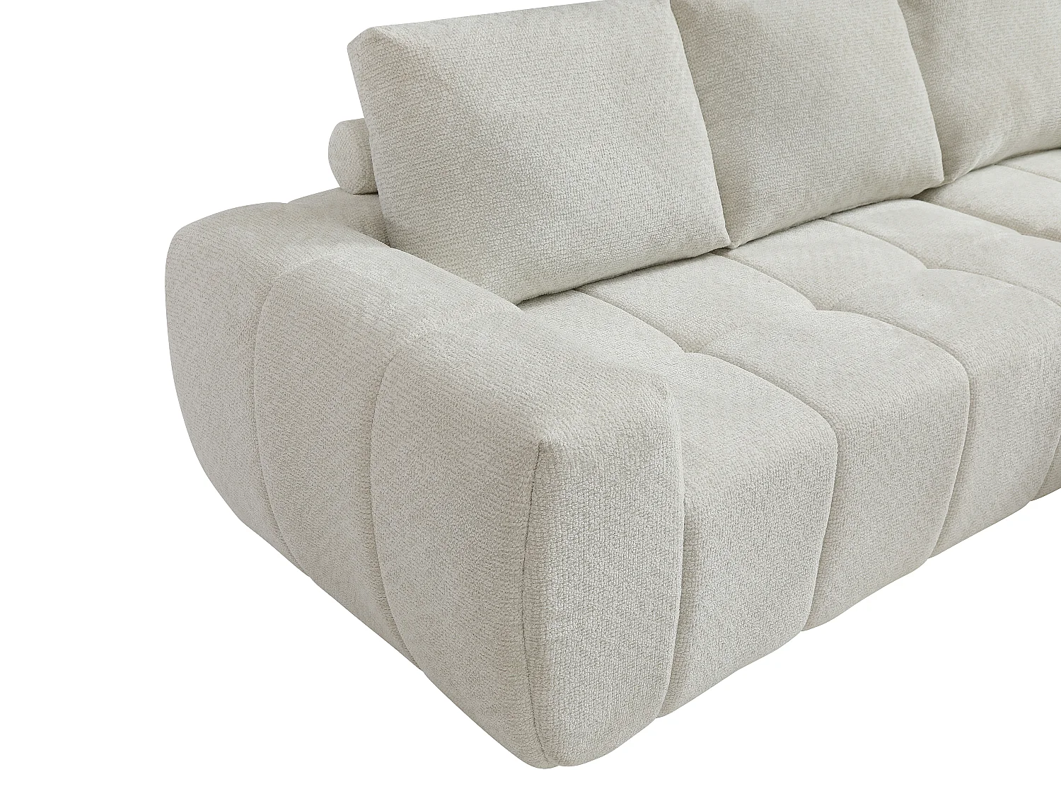 Canapé d'angle droit compressé en tissu texturé crème CLAREFO