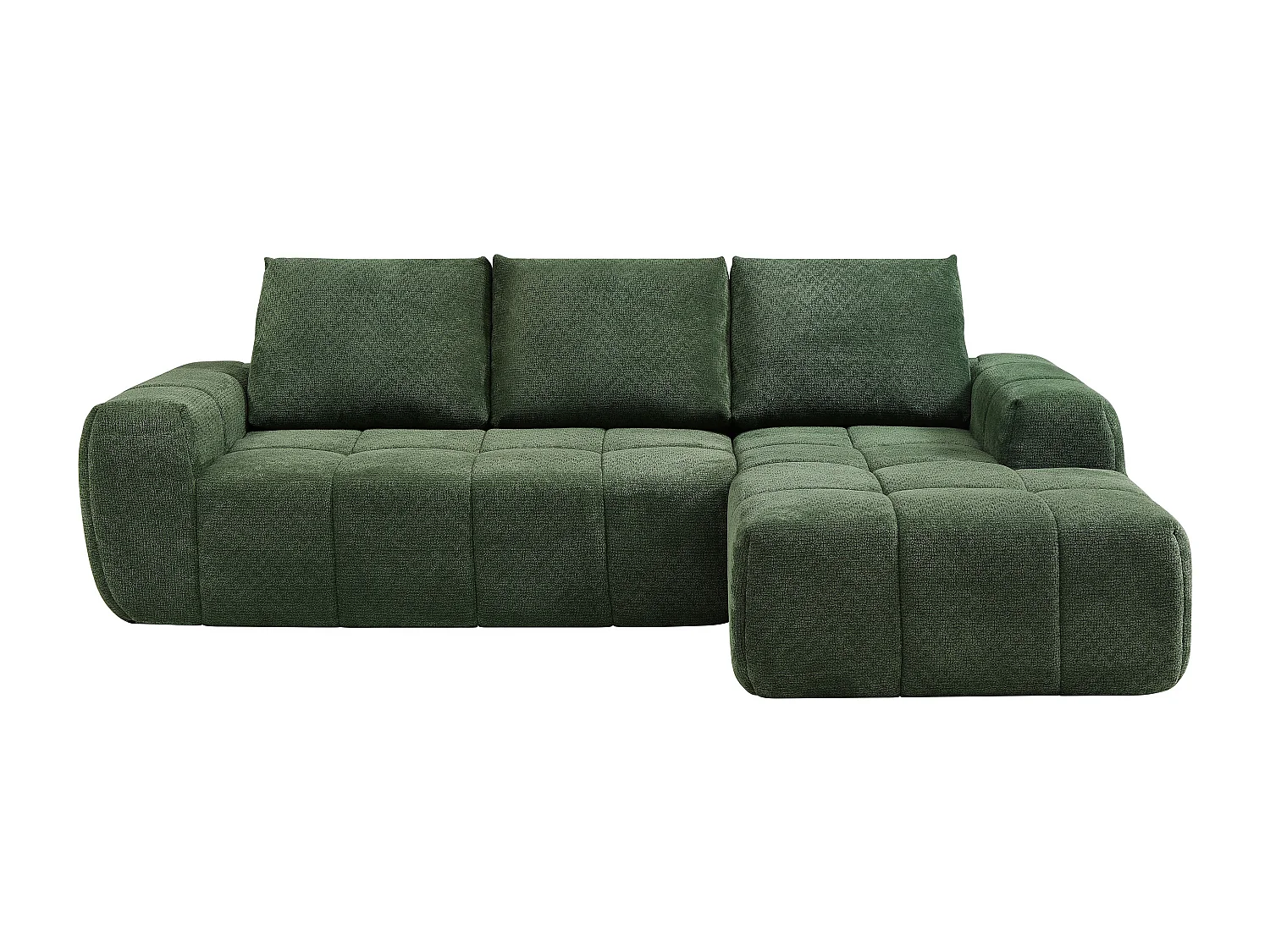 Canapé d'angle droit compressé en tissu texturé vert CLAREFO