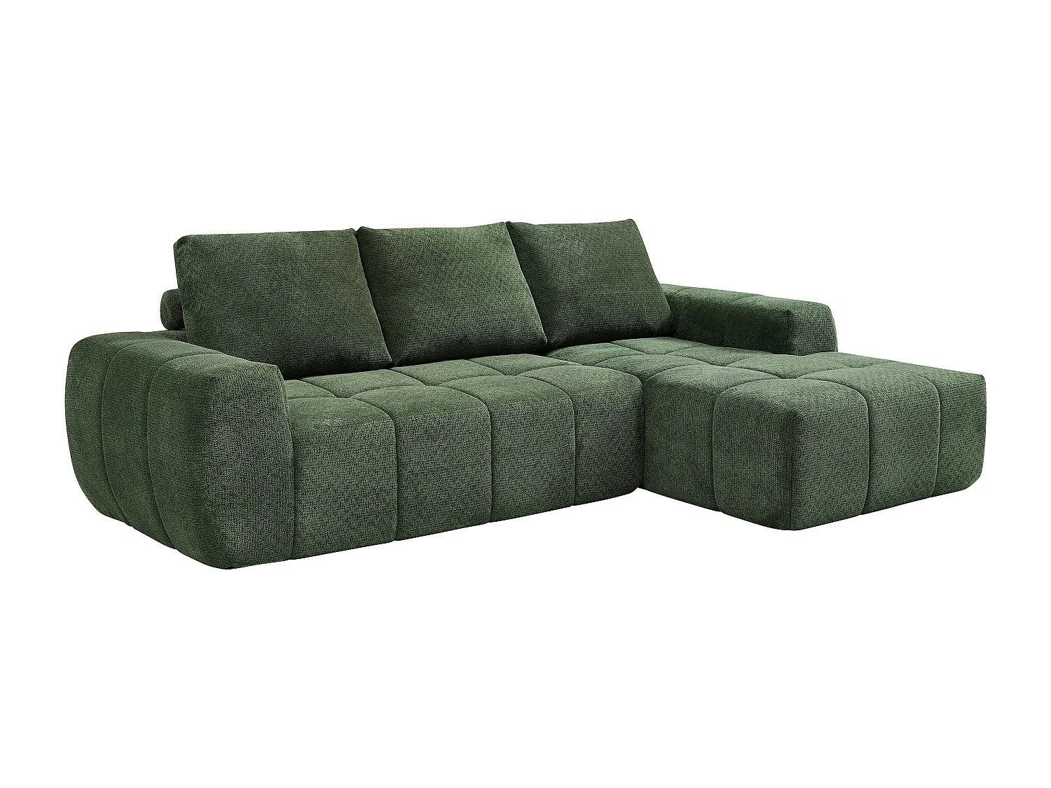 Canapé d'angle droit compressé en tissu texturé vert CLAREFO