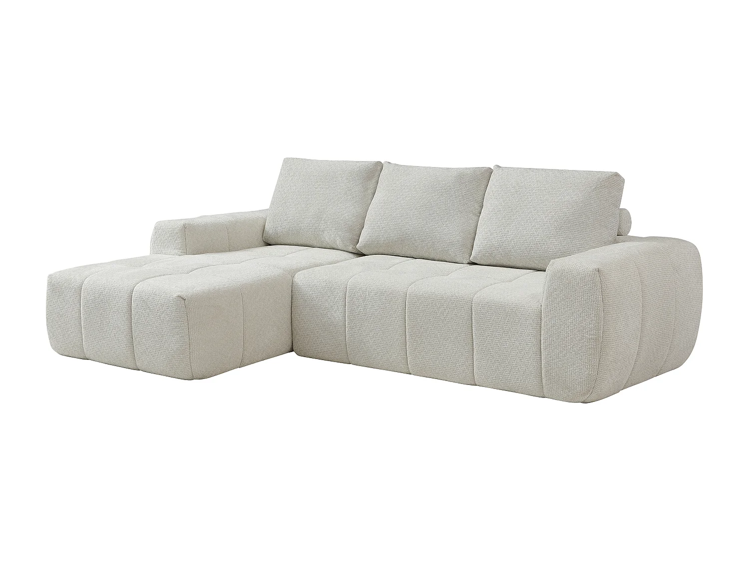 Canapé d'angle gauche compressé en tissu texturé crème CLAREFO