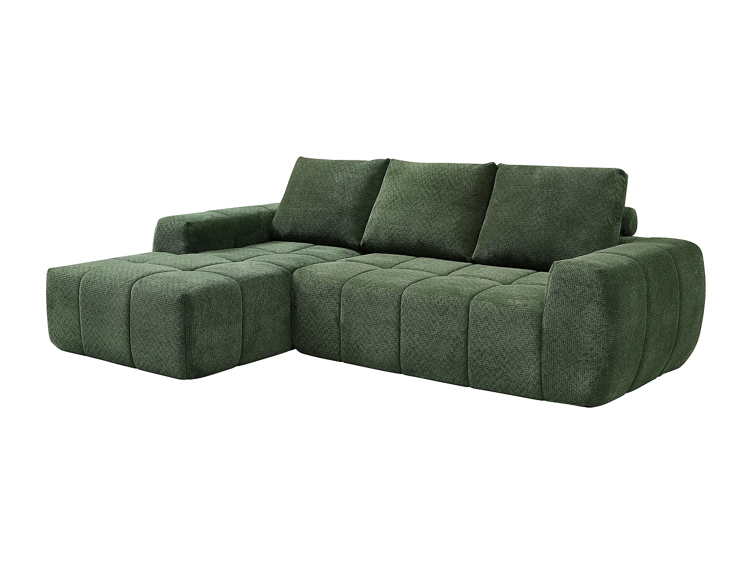 Canapé d'angle gauche compressé en tissu texturé vert CLAREFO