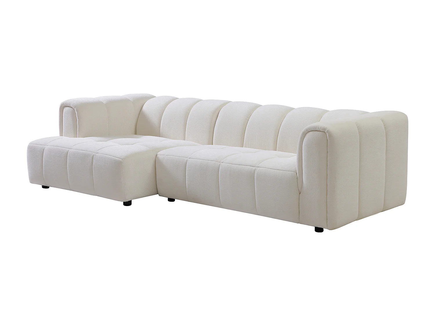 Canapé d'angle gauche en tissu chenille blanc cassé TECAFI