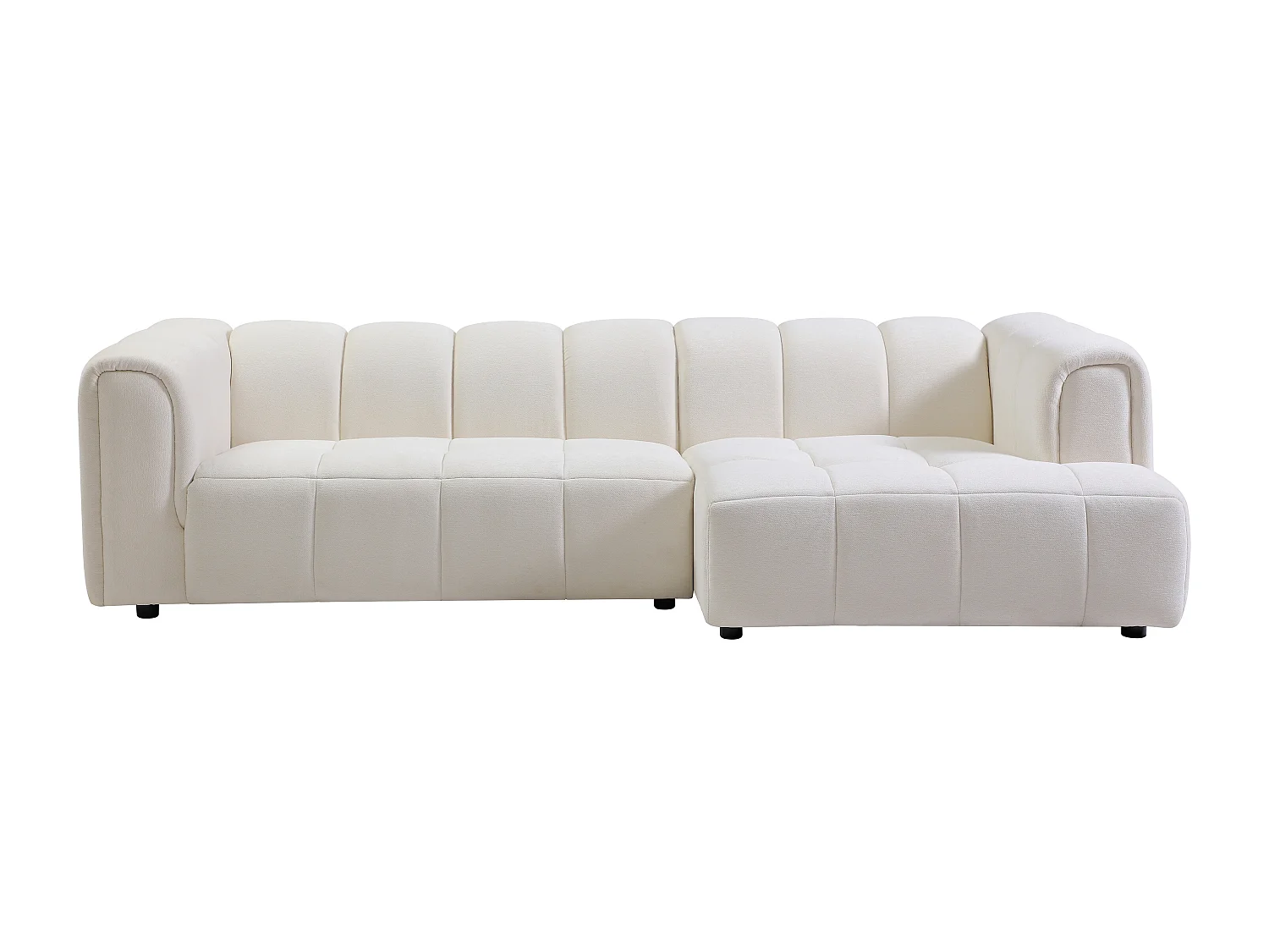 Canapé d'angle droit en tissu chenille blanc cassé TECAFI