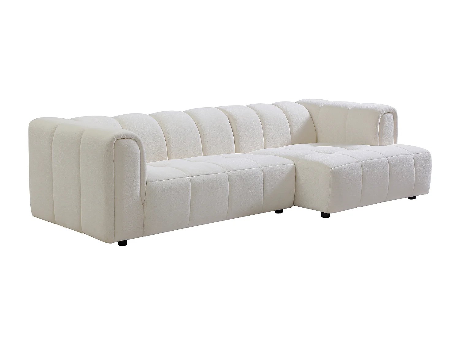 Canapé d'angle droit en tissu chenille blanc cassé TECAFI