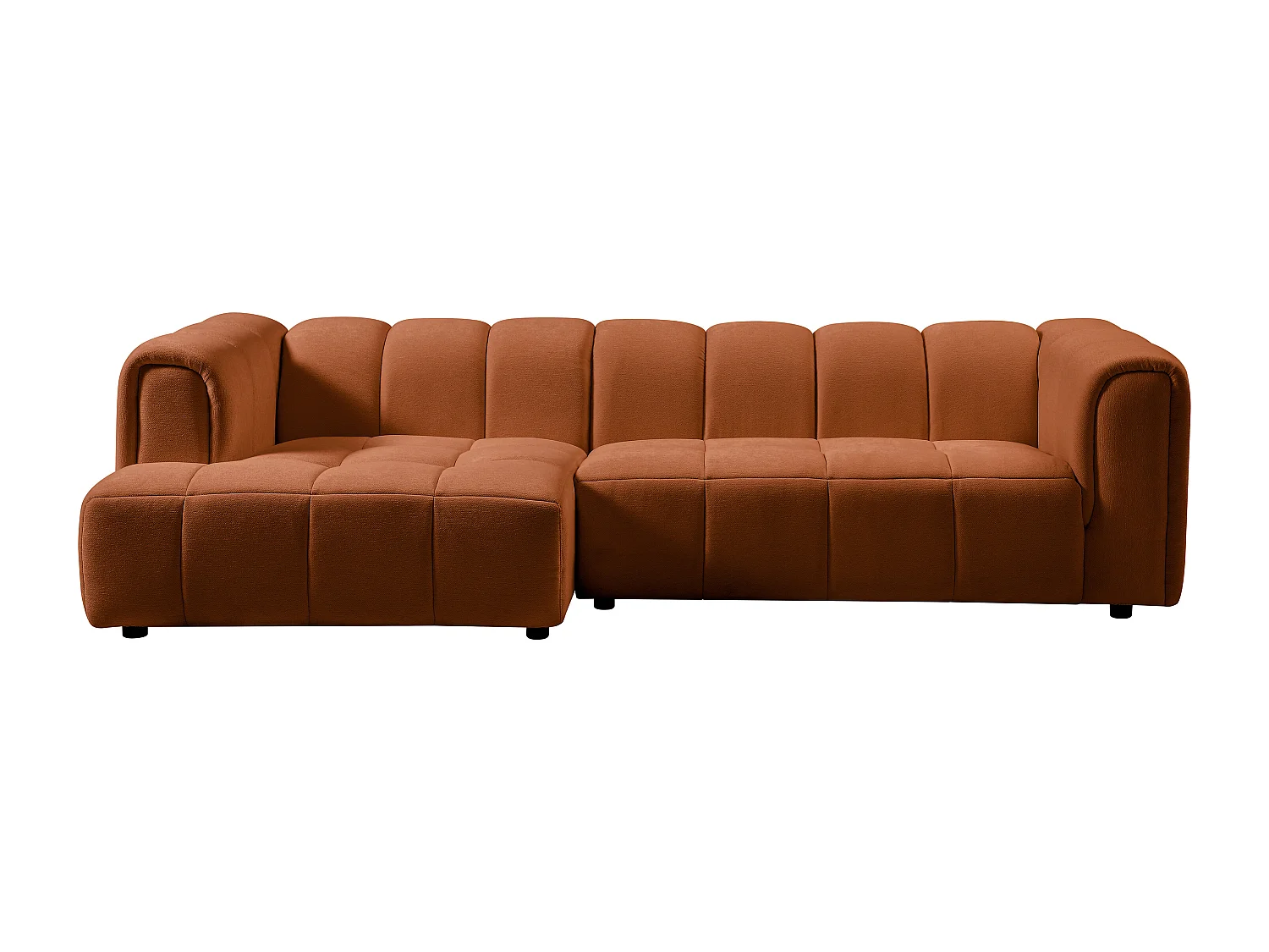 Left-angle sofa in terracotta chenille fabric TECAFI