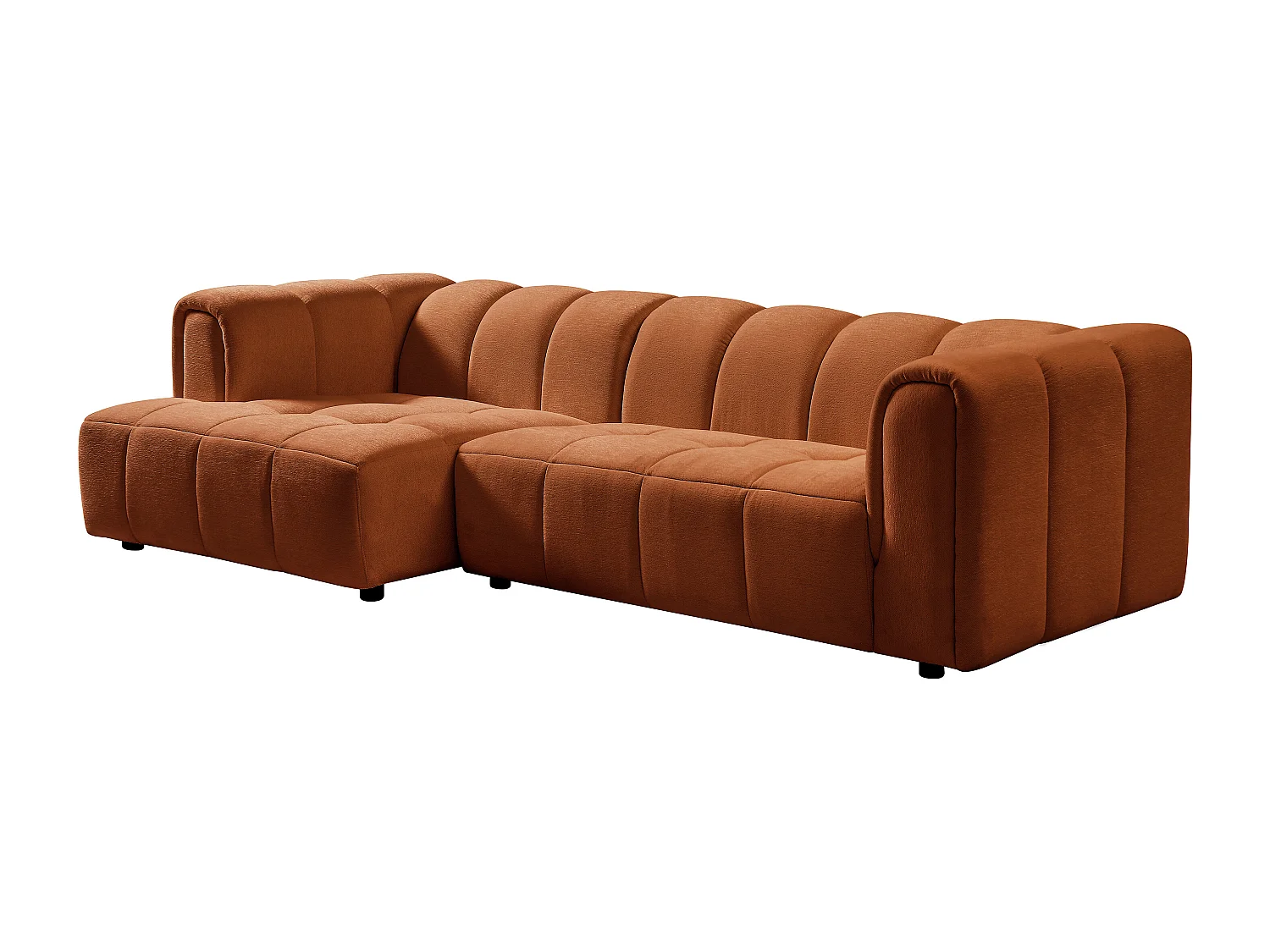 Left-angle sofa in terracotta chenille fabric TECAFI