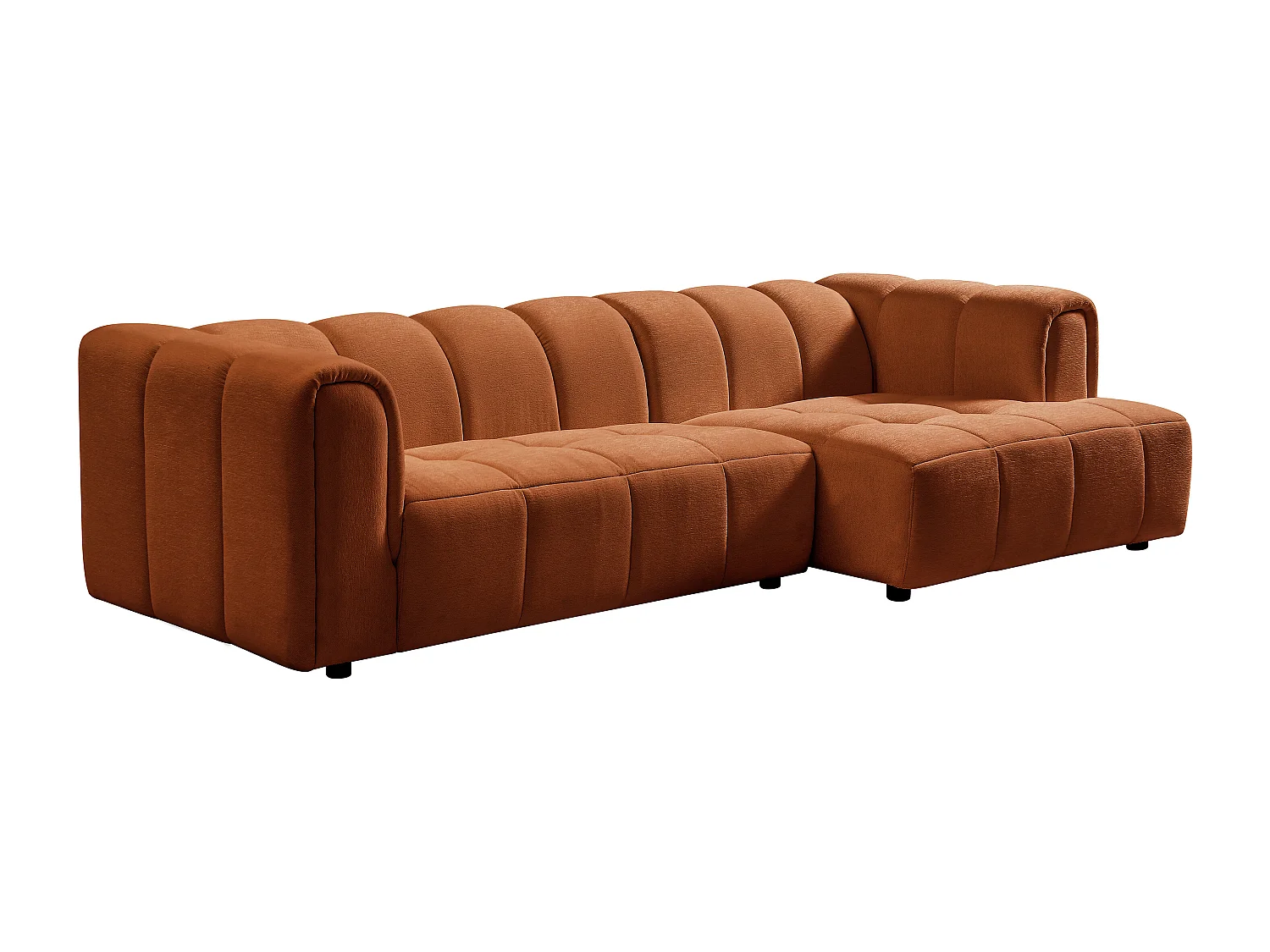 Right-angle sofa in terracotta chenille fabric TECAFI