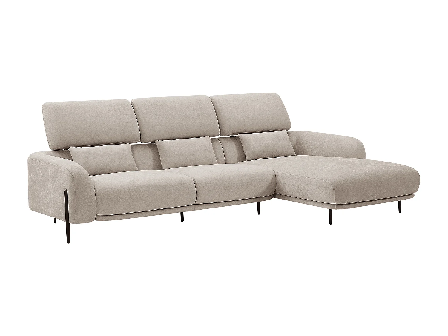 Canapé d'angle droit avec dossier relevable en tissu beige ARAVIO