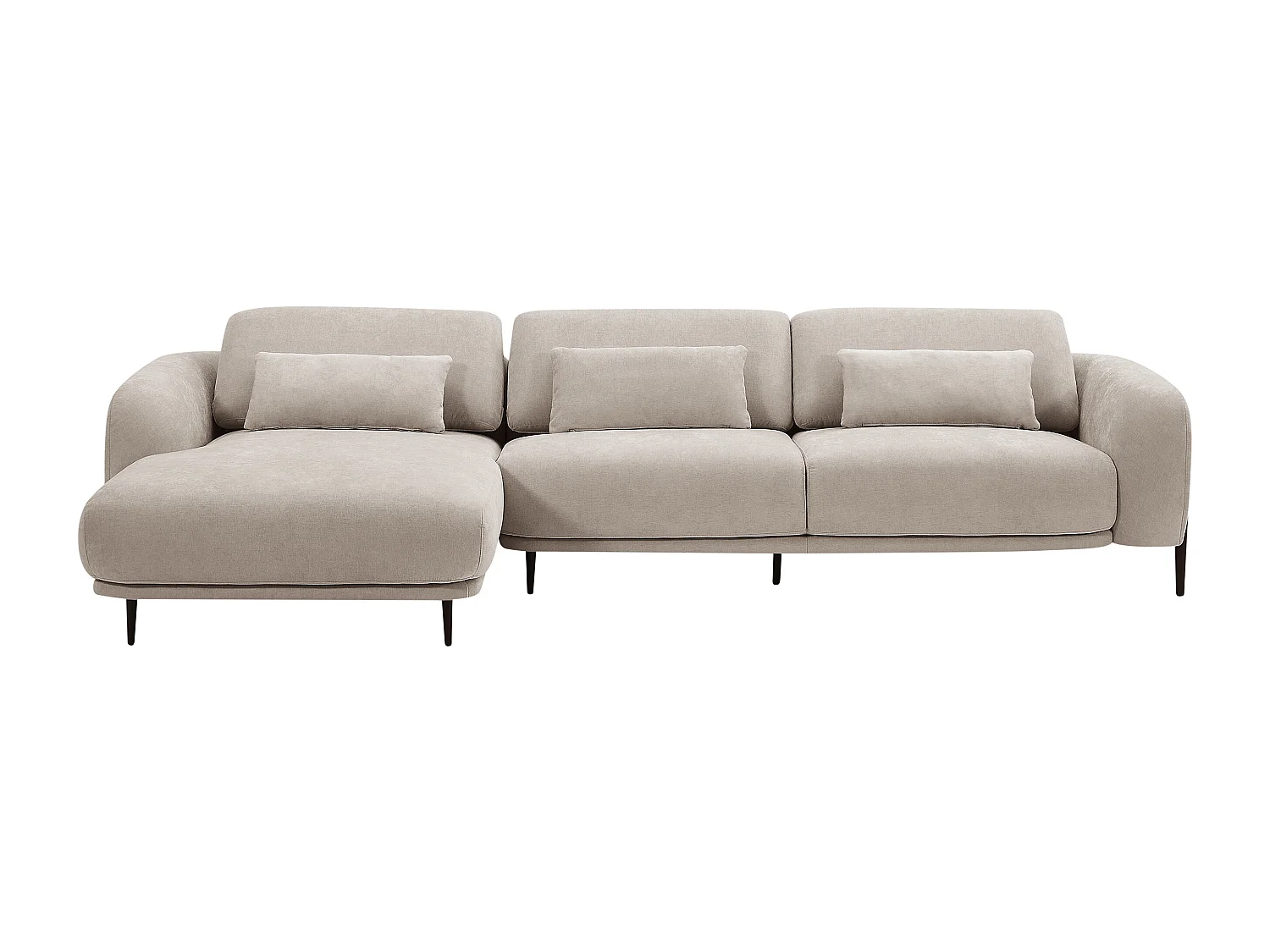 Canapé d'angle gauche avec dossier relevable en tissu beige ARAVIO