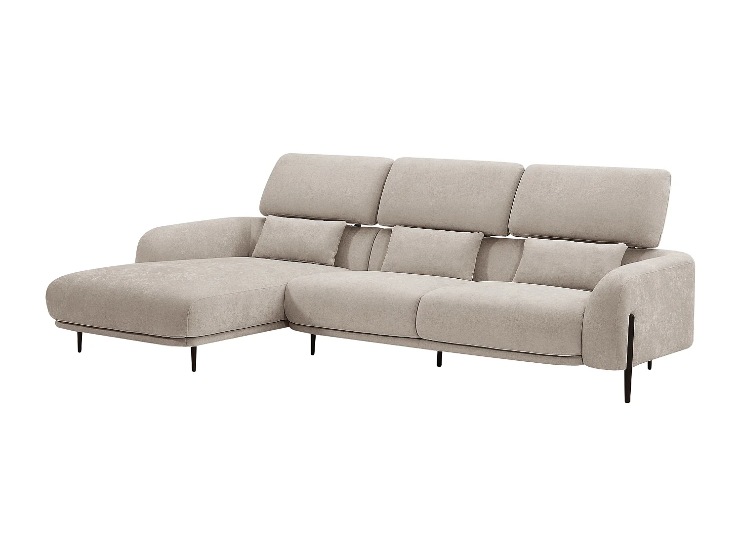 Canapé d'angle gauche avec dossier relevable en tissu beige ARAVIO
