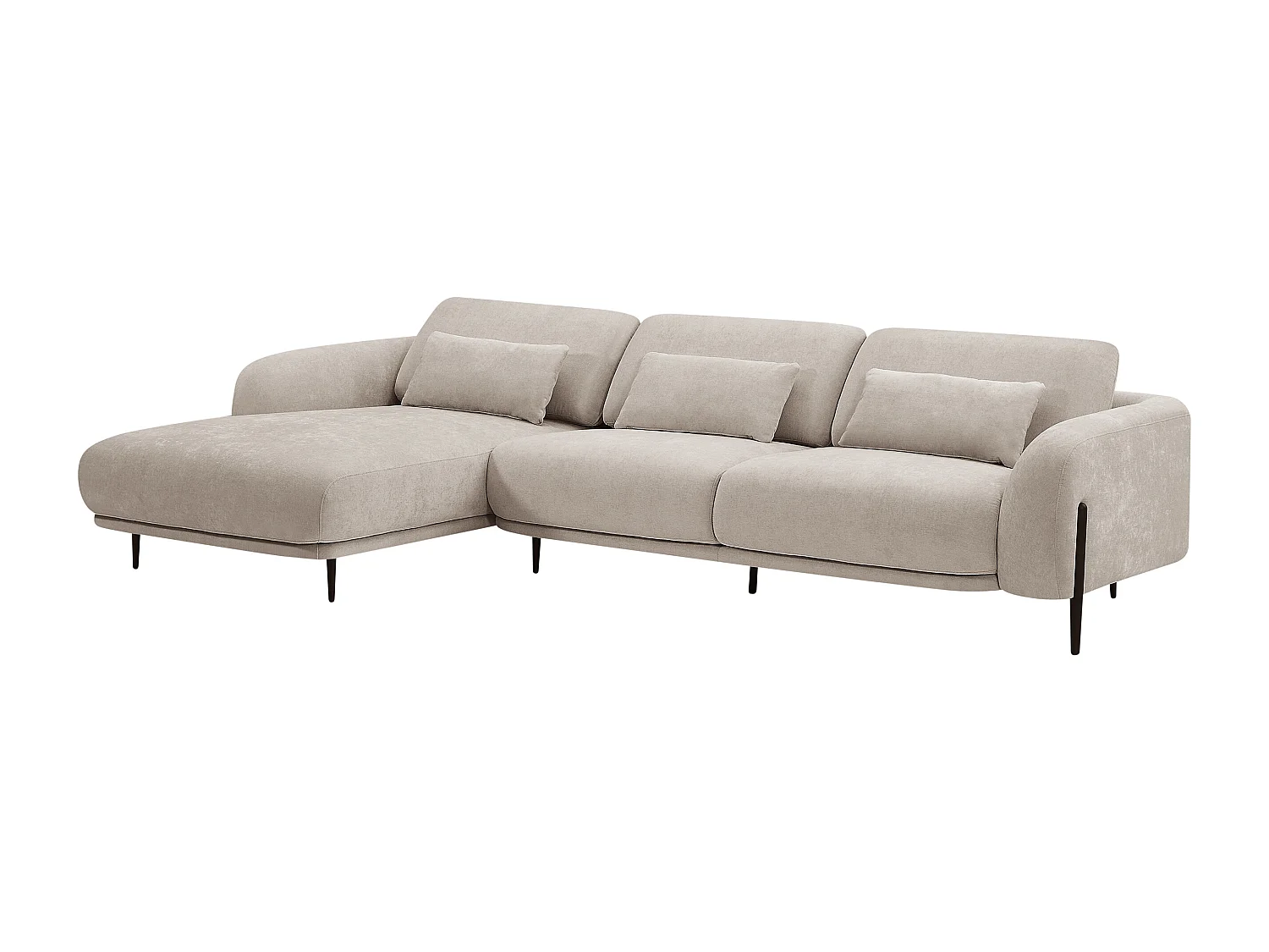 Canapé d'angle gauche avec dossier relevable en tissu beige ARAVIO