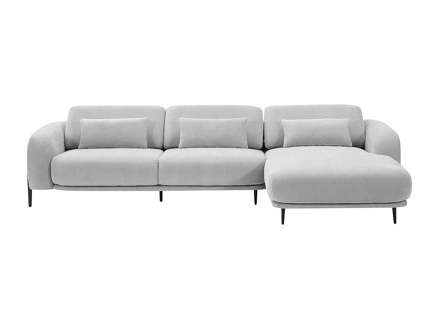 Canapé d'angle droit avec dossier relevable en tissu gris clair ARAVIO