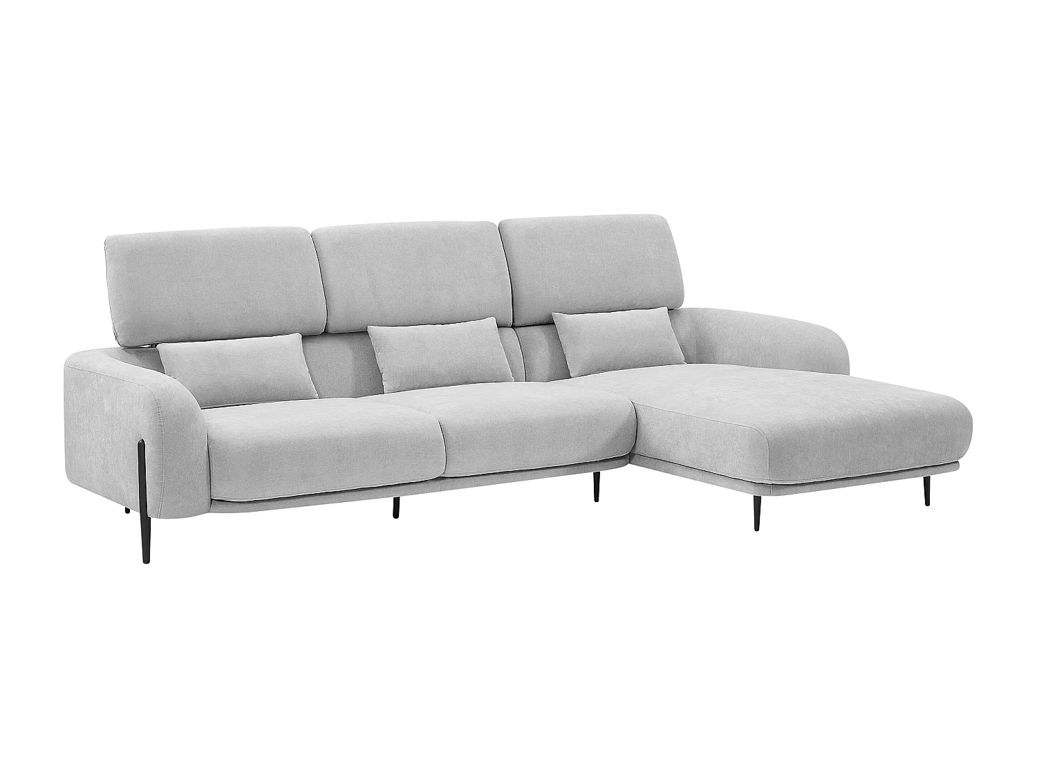 Canapé d'angle droit avec dossier relevable en tissu gris clair ARAVIO