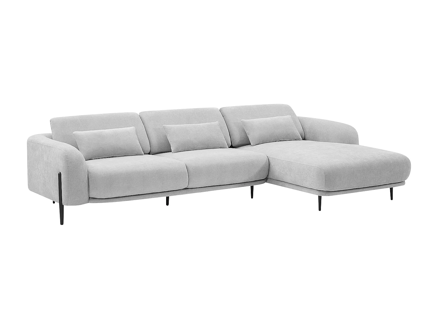 Canapé d'angle droit avec dossier relevable en tissu gris clair ARAVIO