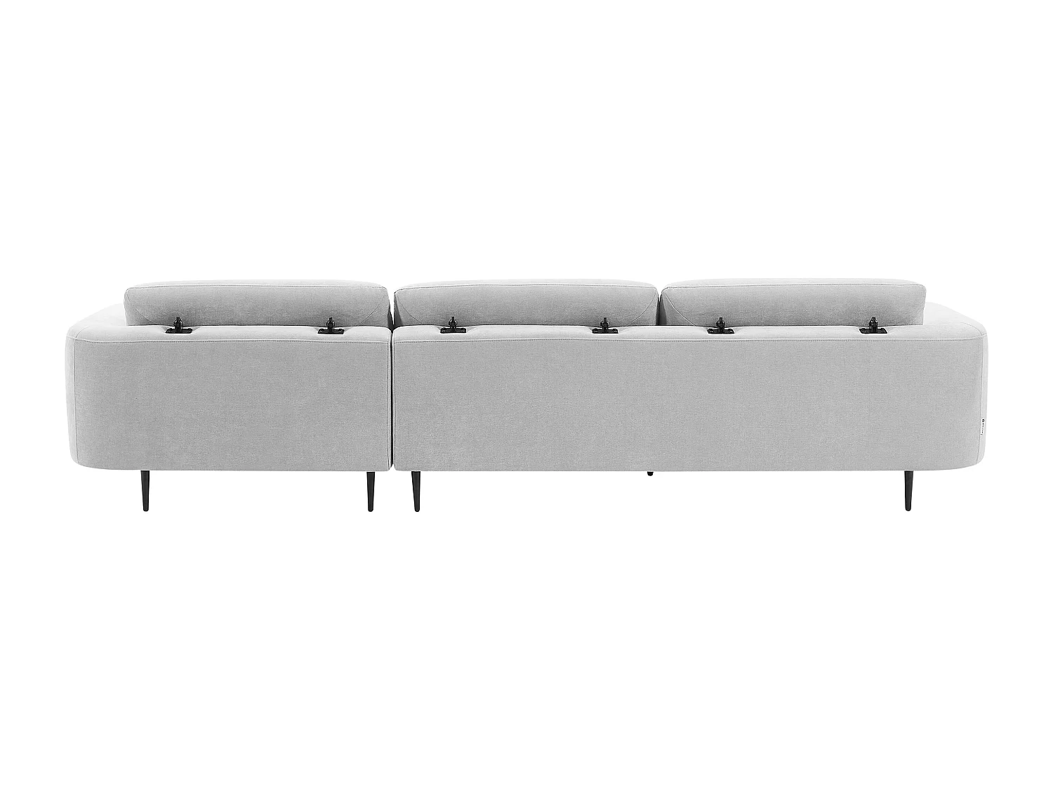 Canapé d'angle droit avec dossier relevable en tissu gris clair ARAVIO