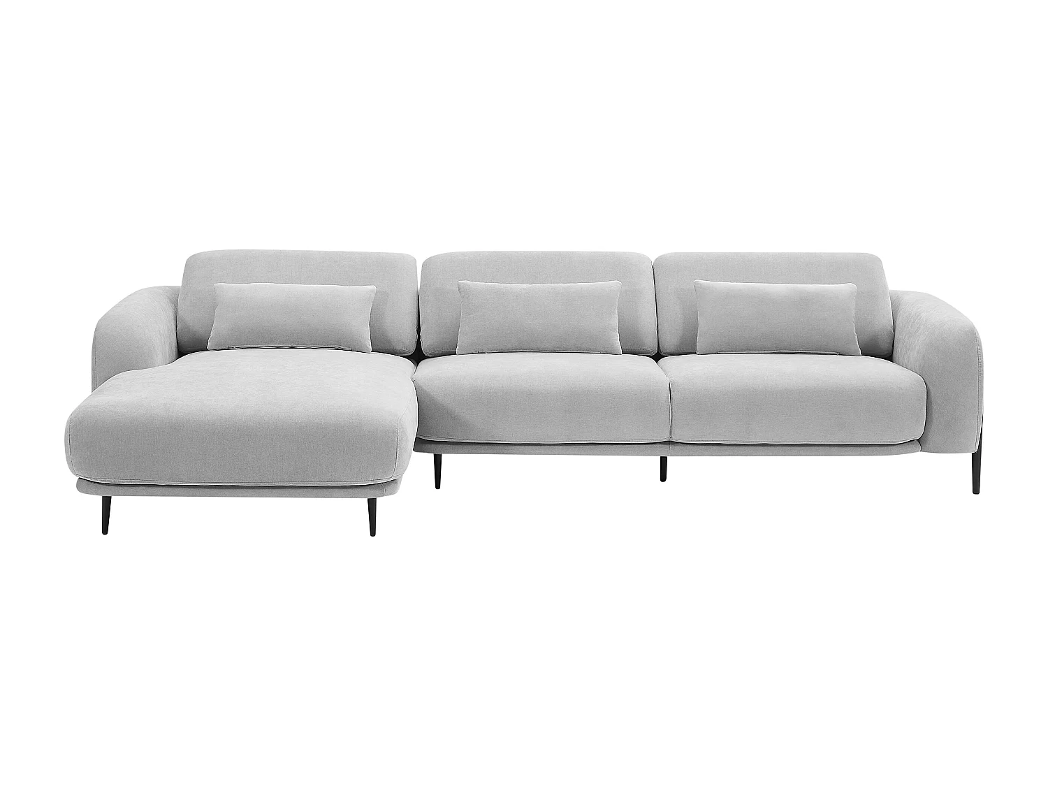 Canapé d'angle gauche avec dossier relevable en tissu gris clair ARAVIO