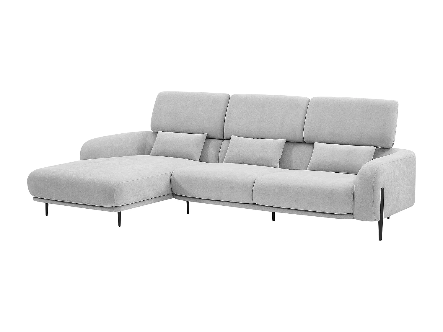 Canapé d'angle gauche avec dossier relevable en tissu gris clair ARAVIO