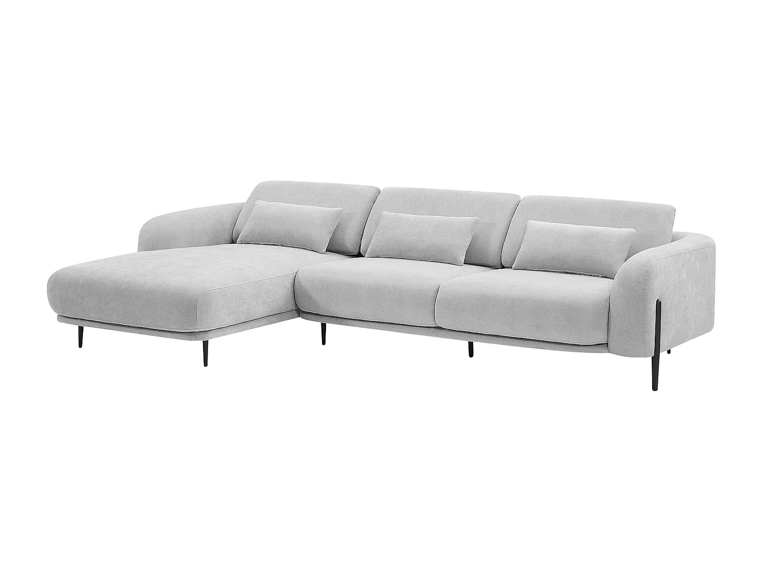 Canapé d'angle gauche avec dossier relevable en tissu gris clair ARAVIO