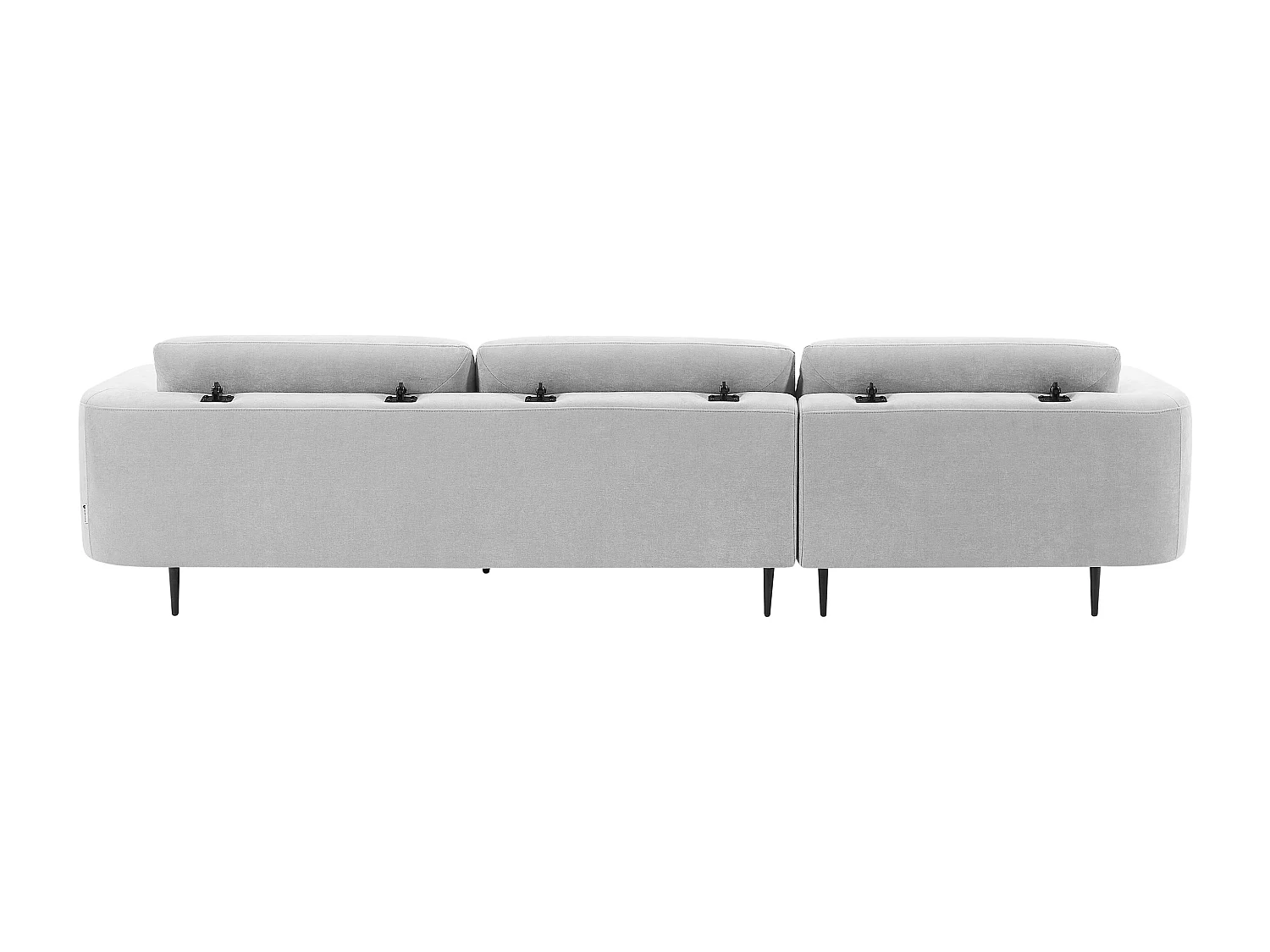 Canapé d'angle gauche avec dossier relevable en tissu gris clair ARAVIO