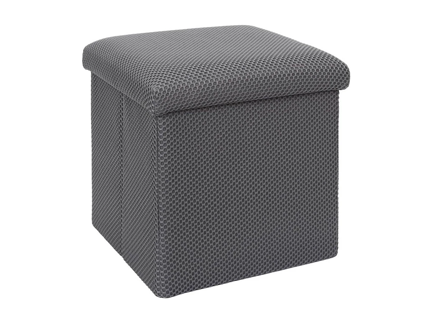 Pouf coffre carré pliable en tissu texturé maille 3D gris - ELECTRON
